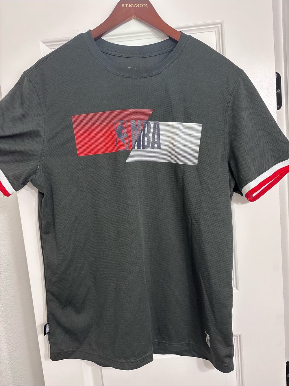 NBA Short-Sleeve Crew T-Shirt in Charcoal with Red & White Accents